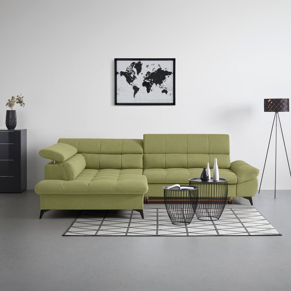 ECKSOFA Chenille Olivgrün  - Schwarz/Olivgrün, Modern, Textil/Metall (201/296cm) - Livetastic