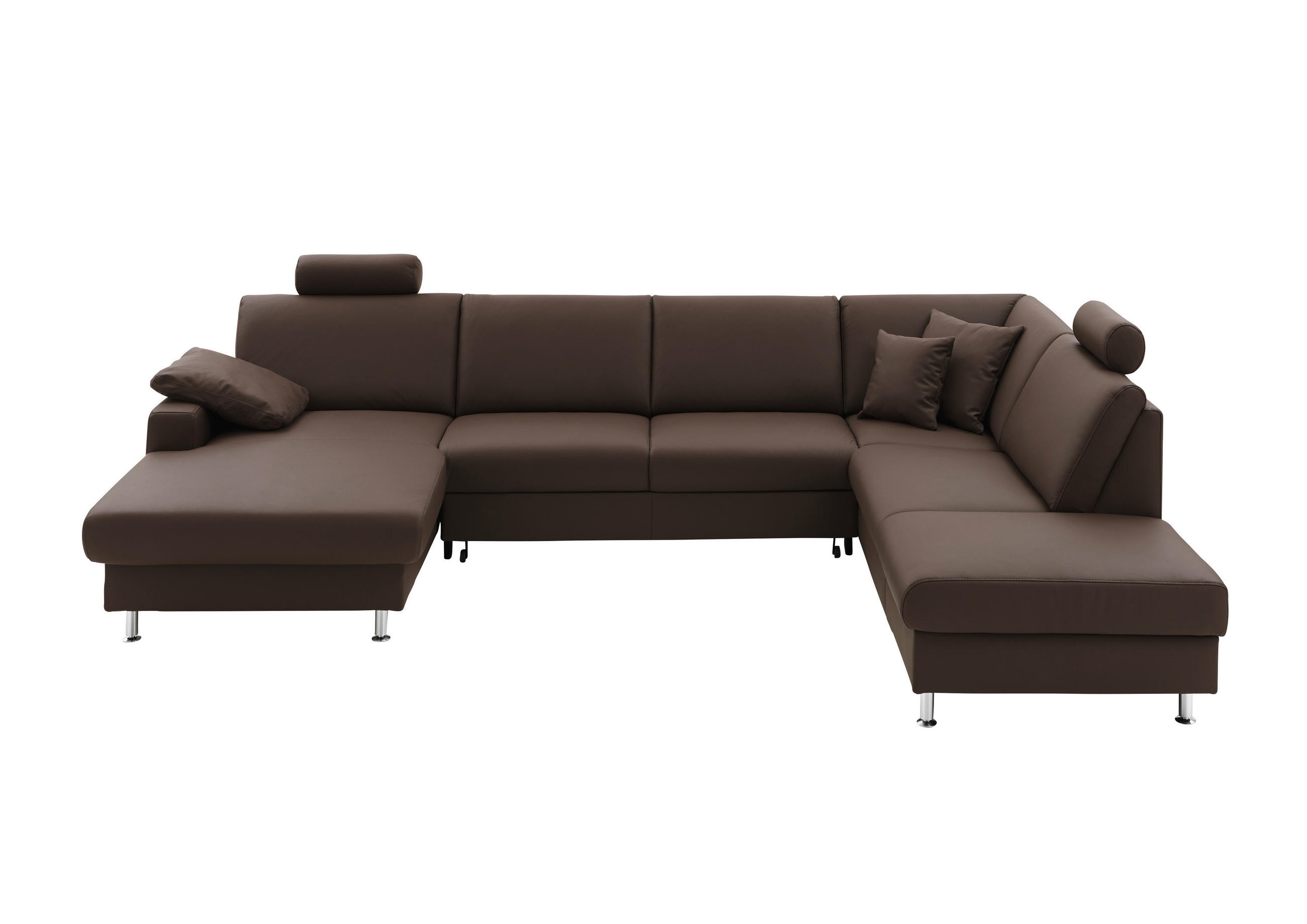 WOHNLANDSCHAFT Dunkelbraun Echtleder - Dunkelbraun/Alufarben, Design, Leder/Metall (165/338/233cm) - Beldomo Premium