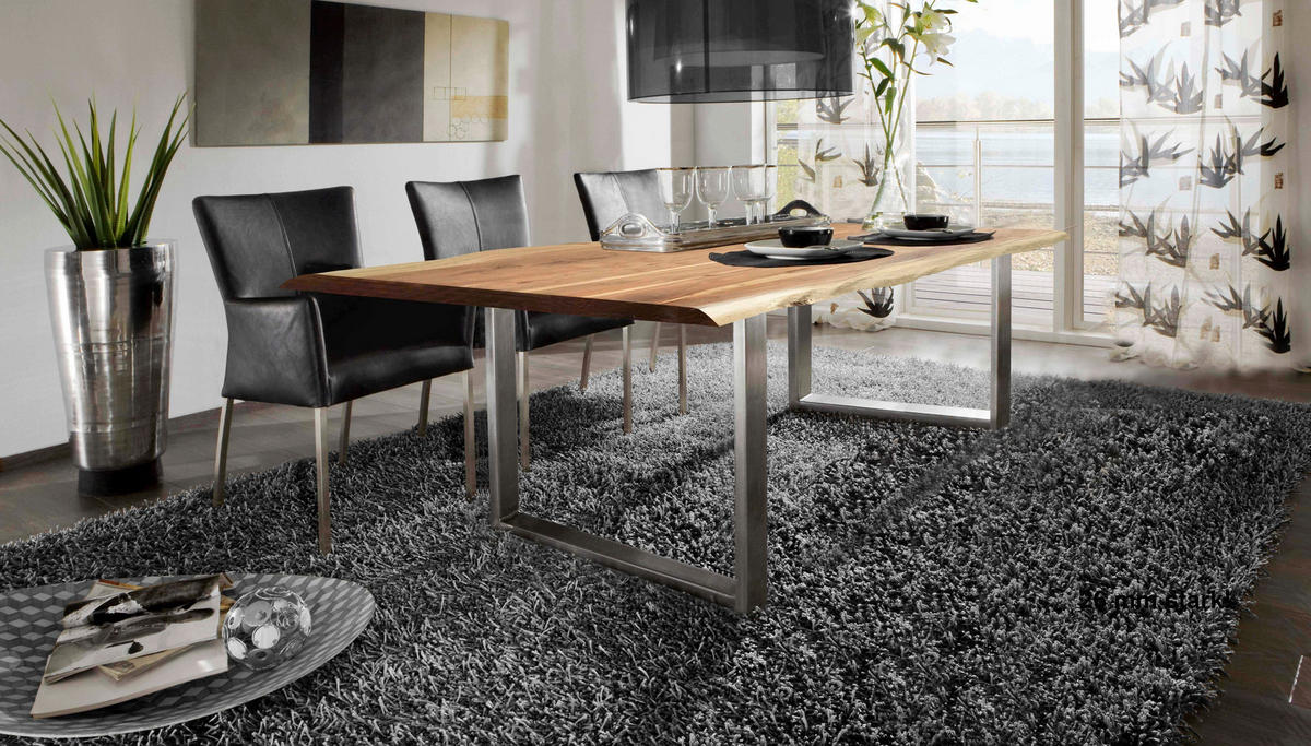 ESSTISCH 160/85/76 cm Echtholz  Holz, Metall rechteckig Naturfarben, Silberfarben  - Silberfarben/Naturfarben, MODERN, Holz/Metall (160/85/76cm) - MID.YOU