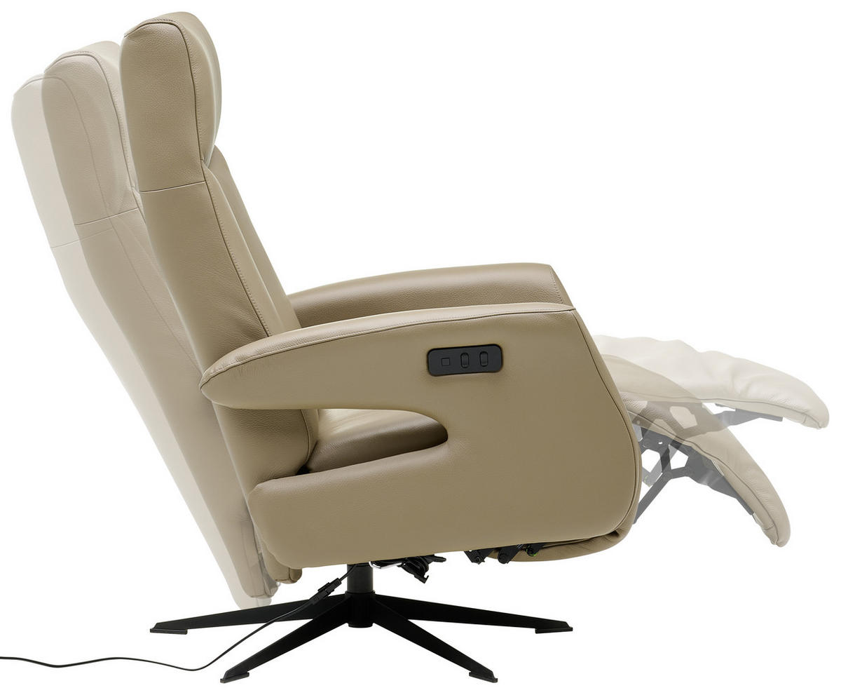 RELAXSESSEL Echtleder Relaxfunktion    - Beige/Schwarz, Design, Leder/Metall (74/105/82cm) - Welnova