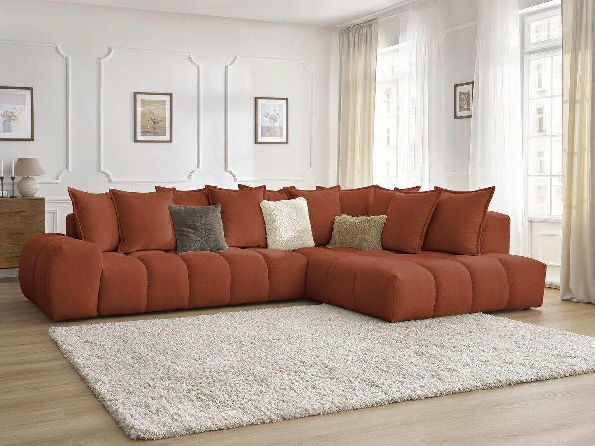 ECKSOFA Ottomane rechts  EVEREST Orange Struktur  - Schwarz/Orange, MODERN, Kunststoff/Textil (352/210cm) - Livetastic