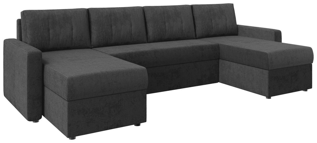 WOHNLANDSCHAFT Anthrazit Cord  - Anthrazit/Schwarz, KONVENTIONELL, Kunststoff/Textil (152/290/152cm) - Ti'me