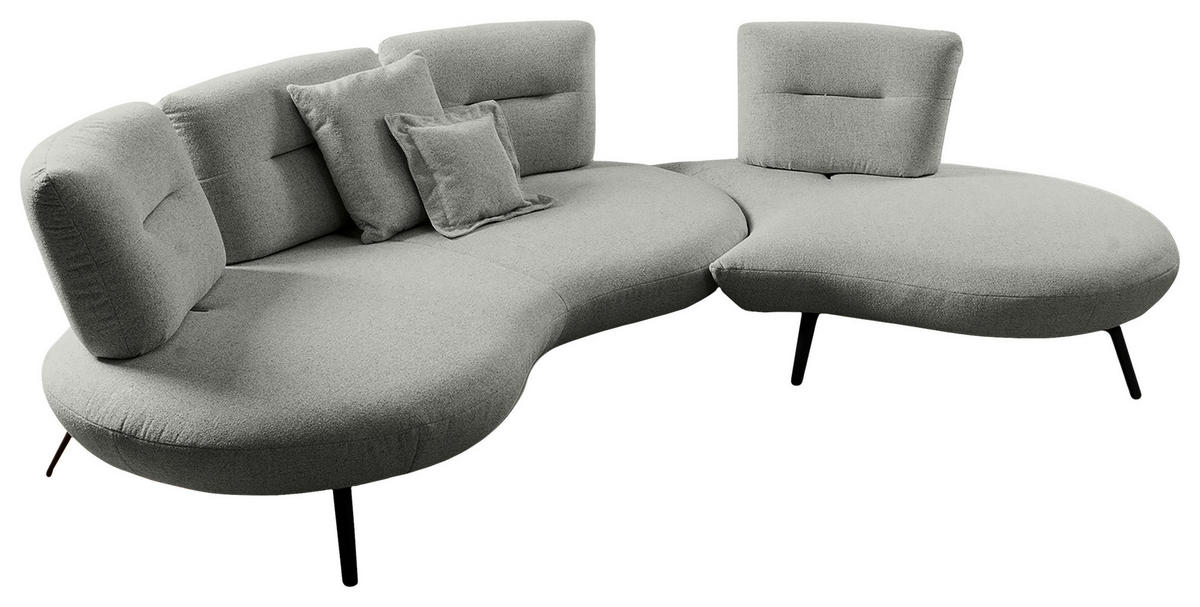 BIGSOFA Flachgewebe Hellgrau  - Hellgrau/Schwarz, Design, Textil/Metall (456/93/138cm) - Moderano