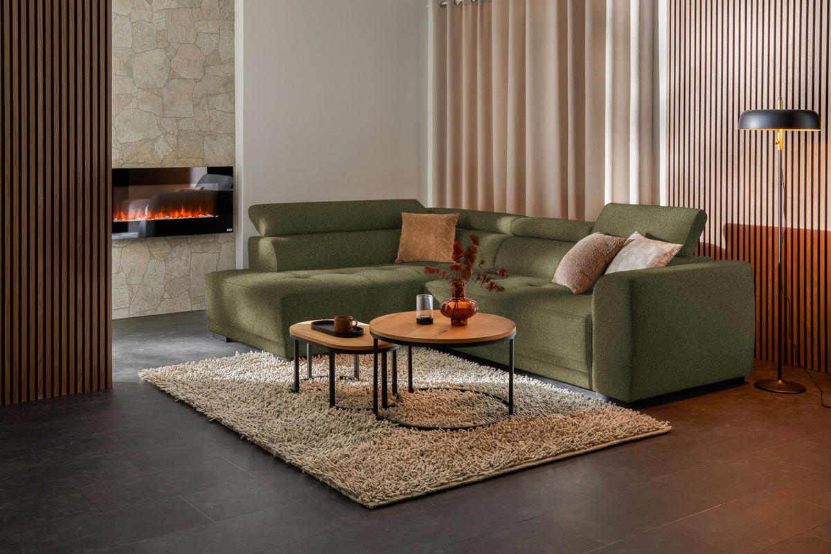 ECKSOFA Olivgrün Struktur  - Schwarz/Olivgrün, Design, Kunststoff/Textil (205/284cm) - Xora