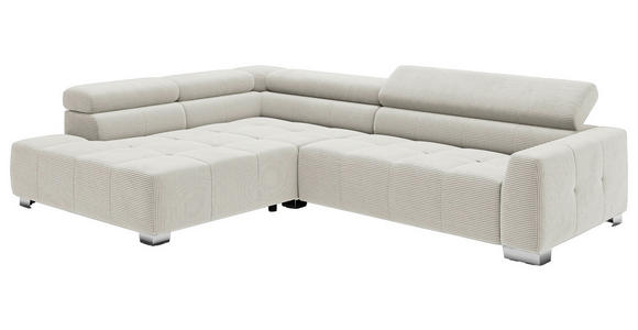 ECKSOFA in Cord Weiß  - Chromfarben/Weiß, KONVENTIONELL, Textil/Metall (219/311cm) - Hom`in