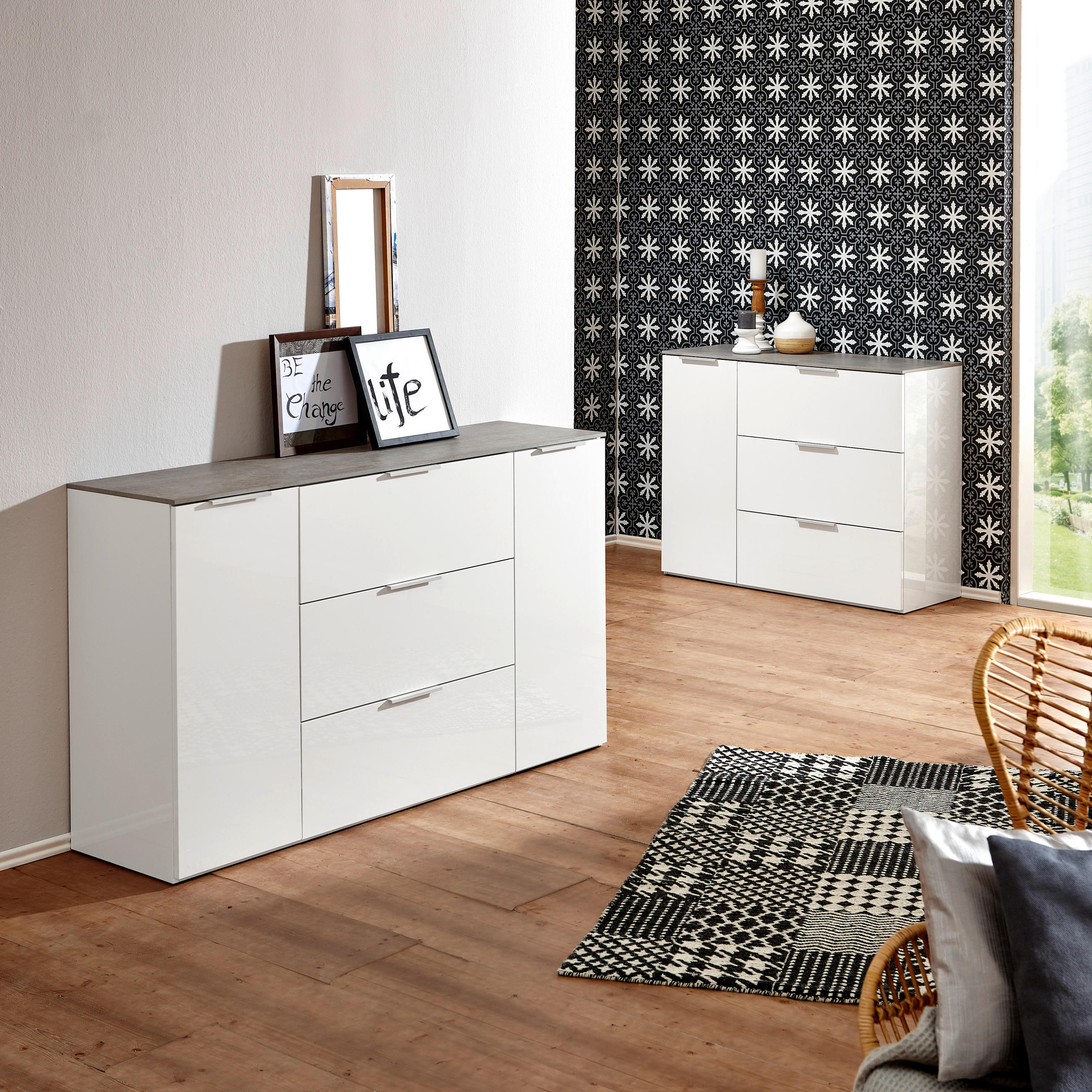 SIDEBOARD Galaverna  in 159,6/93,50/45 cm  - Weiß Hochglanz/Weiß, Design, Holzwerkstoff/Metall (159,6/93,50/45cm) - Carryhome