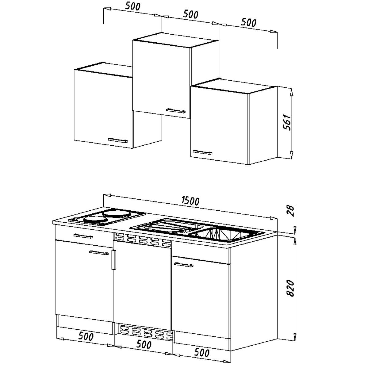 MINIKÜCHE 150 cm   in Rot  - Rot, Basics, Holzwerkstoff (150cm) - Respekta