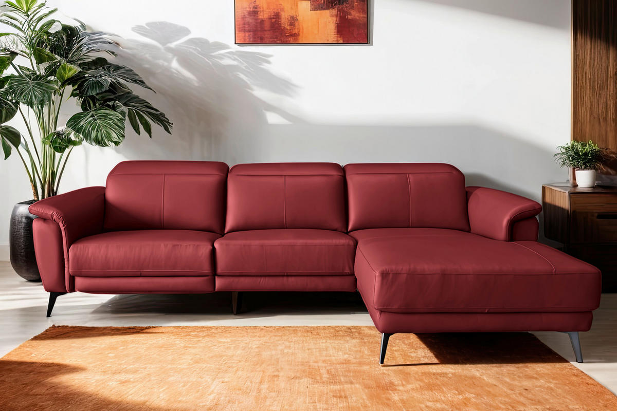 ECKSOFA Rot Echtleder  - Rot/Schwarz, MODERN, Leder/Holz (276/174cm) - Livetastic