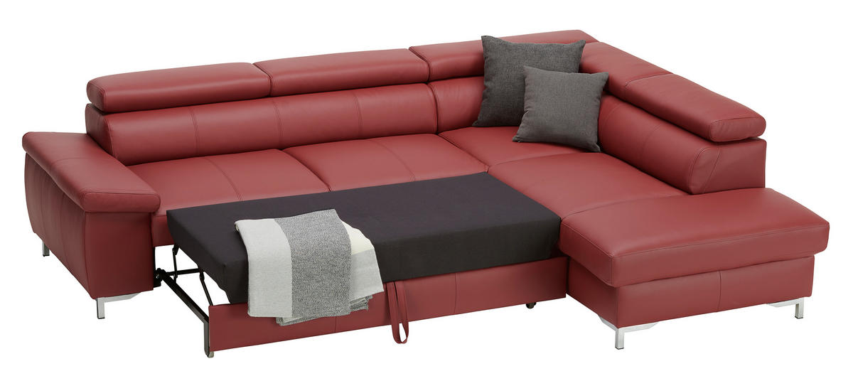 ECKSOFA in Echtleder Bordeaux  268/213 cm  - Chromfarben/Bordeaux, Design, Leder/Metall (268/213cm) - Stylife