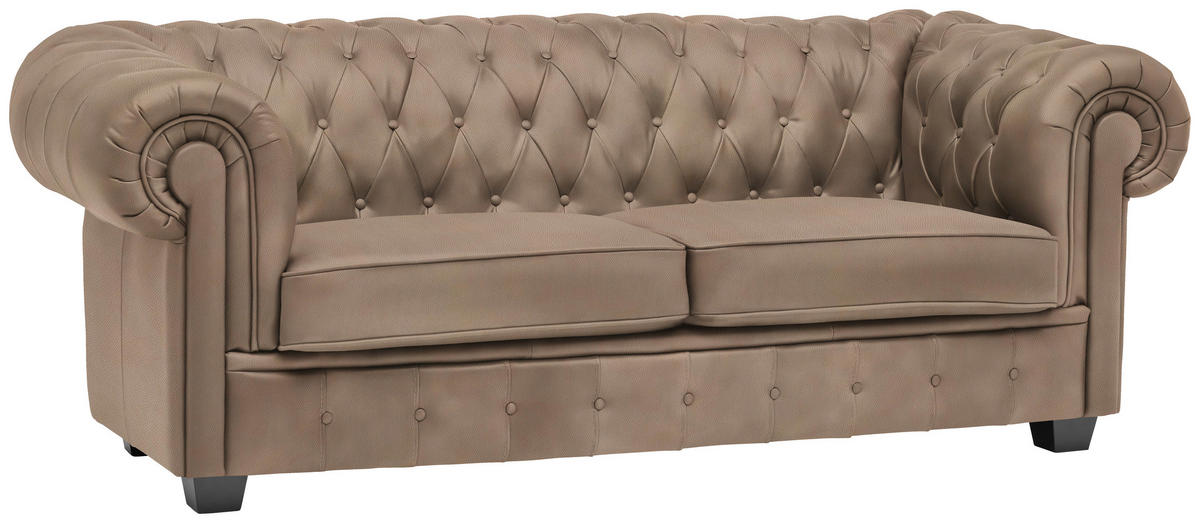 CHESTERFIELD-SOFA in Lederlook Hellbraun  - Wengefarben/Hellbraun, Lifestyle, Holz/Textil (206/76,5/96cm) - Landscape