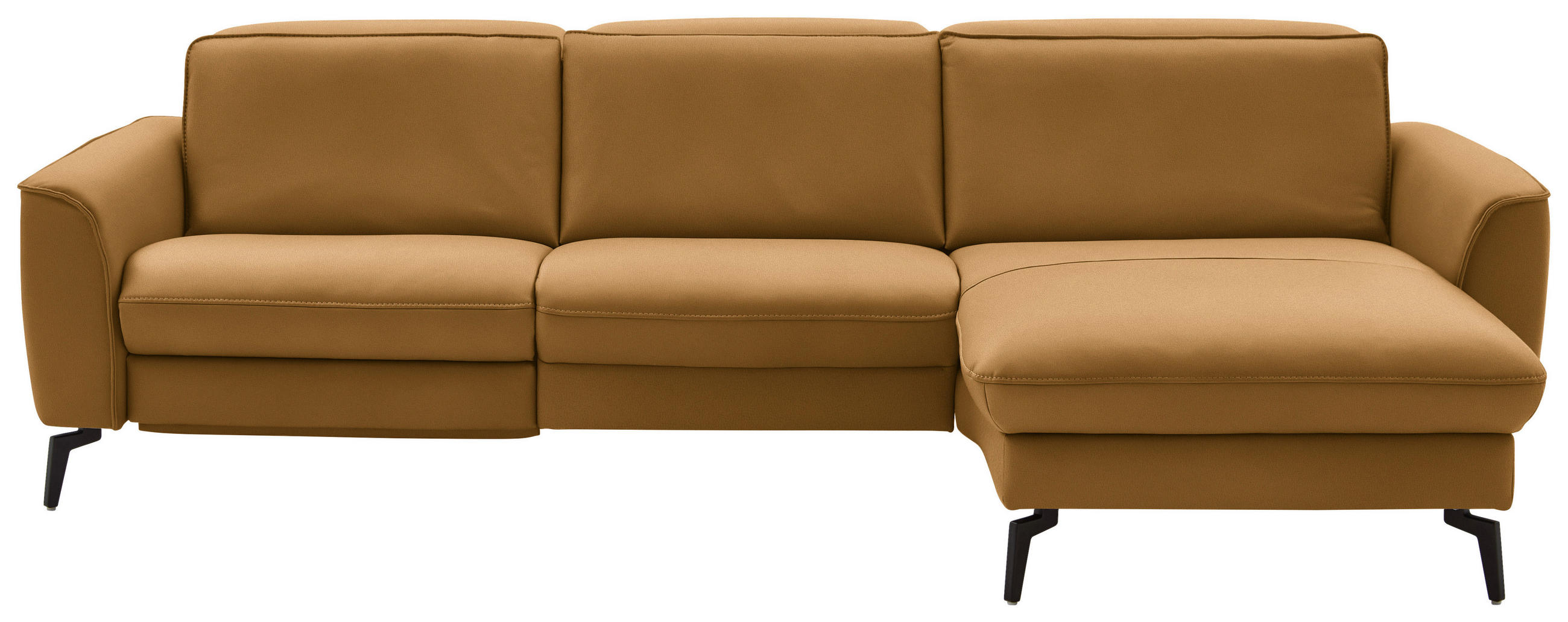 ECKSOFA in Echtleder Currygelb  281/168 cm  - Currygelb/Schwarz, Natur, Leder/Metall (281/168cm) - Valdera