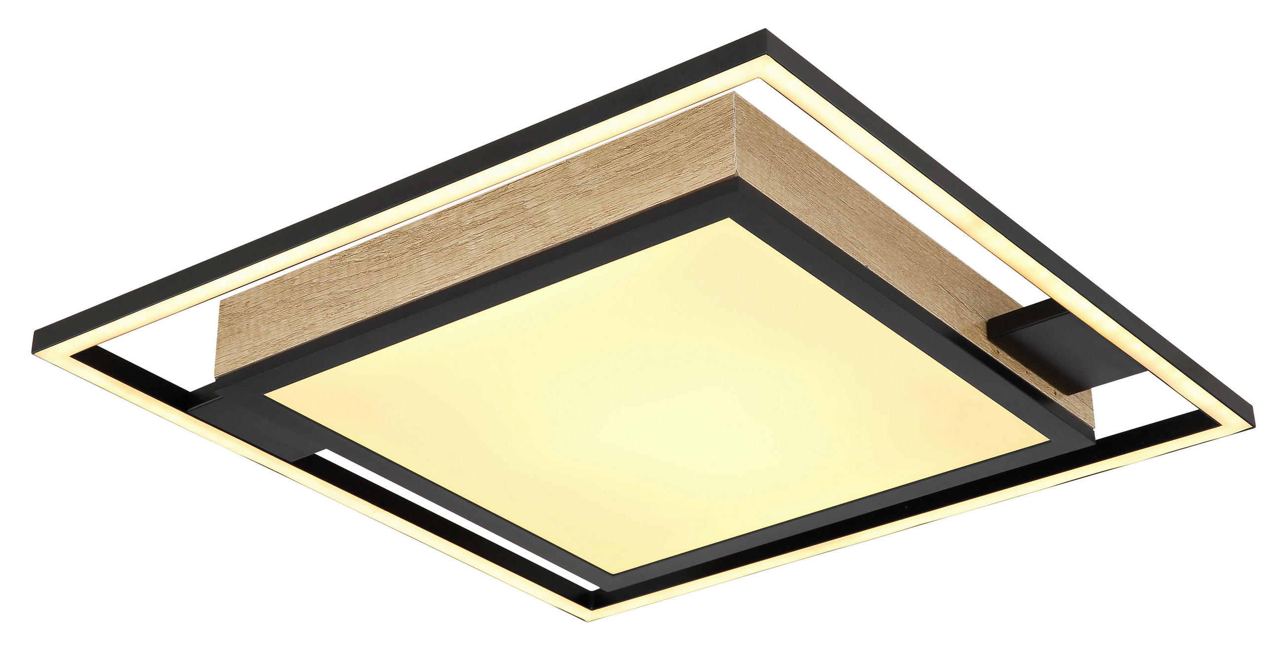 LED-DECKENLEUCHTE 40/40/6 cm   - Dunkelbraun/Opal, Design, Holzwerkstoff/Kunststoff (40/40/6cm) - Globo