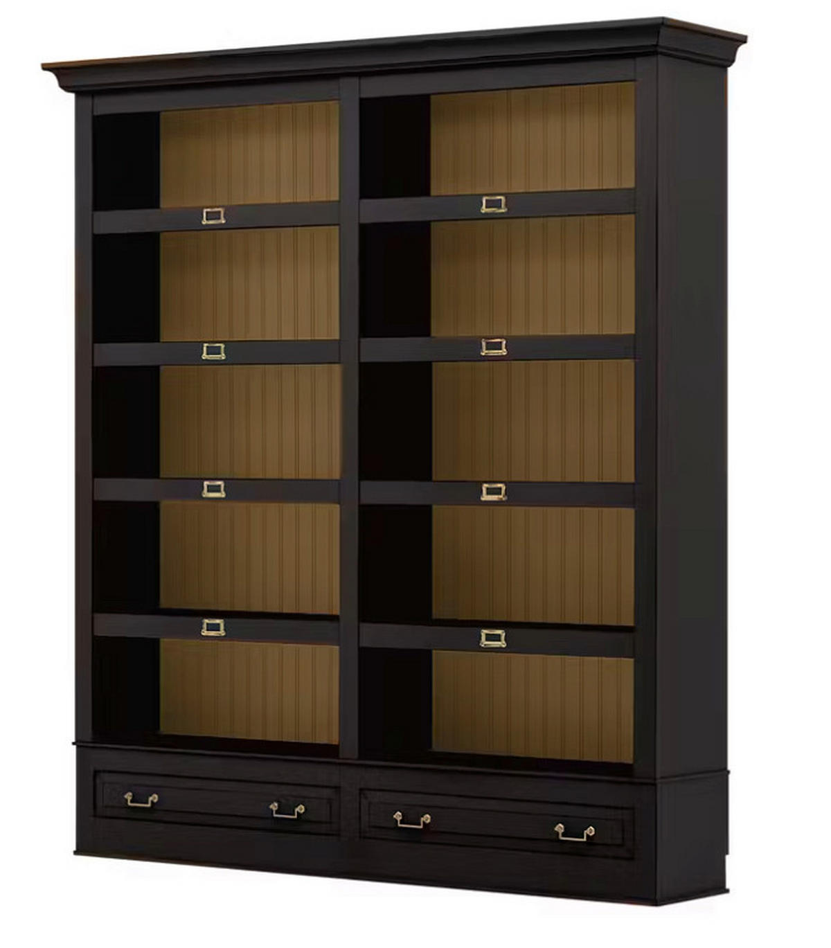 BÜCHERWAND Pinie massiv Schwarz  - Schwarz/Bronzefarben, LIFESTYLE, Holz/Metall (214/238,5/46,5cm) - Livetastic