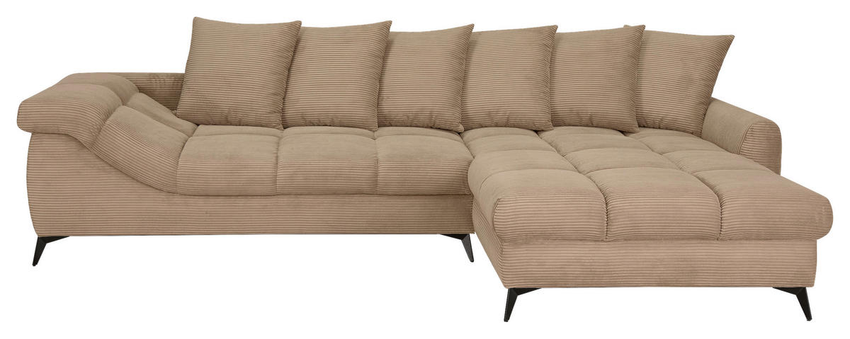 ECKSOFA Taupe Cord Rückenkissen, Armlehnenkissen, Rücken echt  - Taupe/Schwarz, KONVENTIONELL, Textil/Metall (332/231cm) - Carryhome