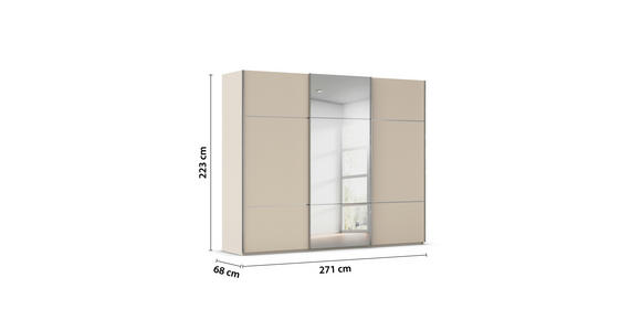 SCHWEBETÜRENSCHRANK 271/223/68 cm 3-türig Champagner - Chromfarben/Champagner, KONVENTIONELL, Glas/Holzwerkstoff (271/223/68cm) - Novel