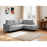 ECKSOFA RAFAEL Hellgrau Struktur Rückenkissen, Bettkasten  - Hellgrau/Schwarz, Design, Textil/Metall (269/218cm) - P & B