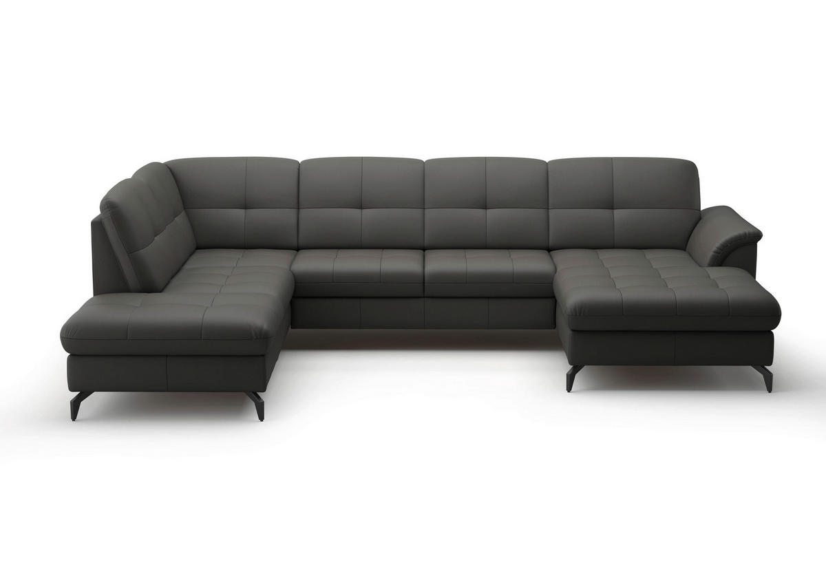 WOHNLANDSCHAFT Anthrazit Echtleder  - Anthrazit/Schwarz, MODERN, Leder/Metall (212/319/164cm) - Sit & More