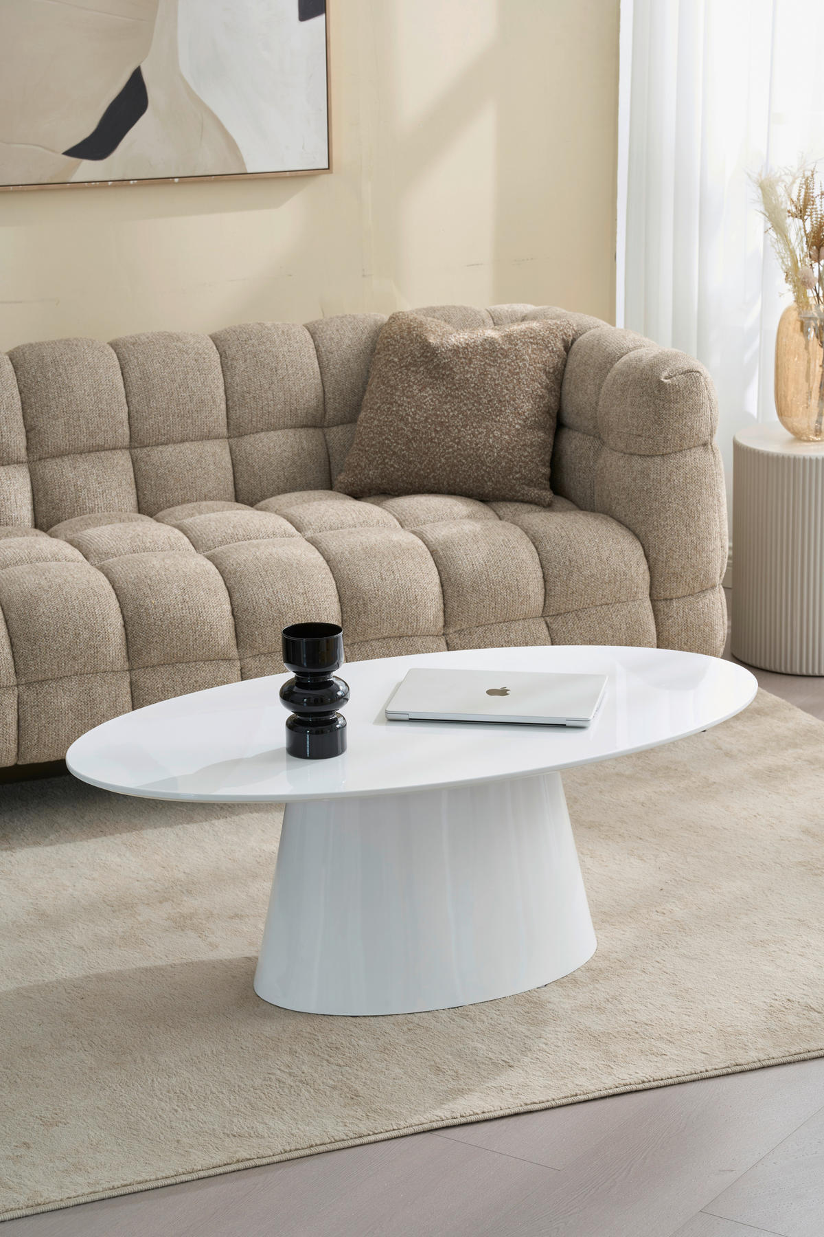 COUCHTISCH 110/60/40 cm oval Weiß Hochglanz  - Weiß Hochglanz, Basics, Holzwerkstoff (110/60/40cm) - MID.YOU