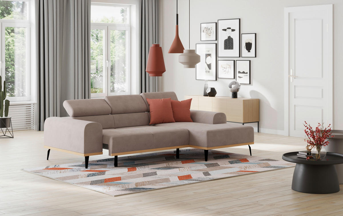 ECKSOFA Sandfarben Mikrofaser  - Sandfarben/Schwarz, KONVENTIONELL, Textil/Metall (244/157cm) - Cotta