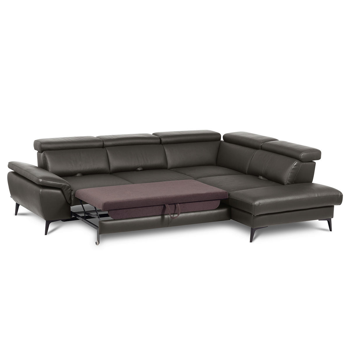 ECKSOFA Dunkelbraun Echtleder Lederlook Bettkasten, Schlaffunktion, Rücken echt, Armteilverstellung, Kopfteilverstellung, Sitztiefenverstellung  - Dunkelbraun/Schwarz, Design, Leder/Textil (274/220cm) - Livetastic