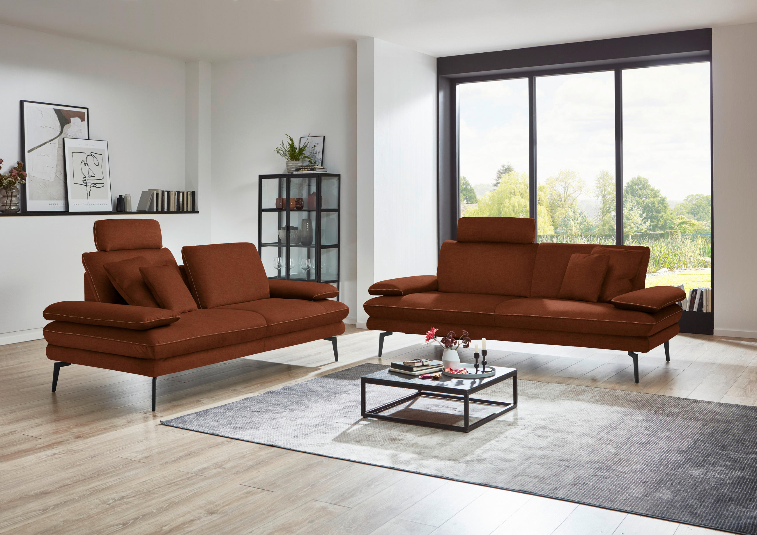 2,5-SITZER in Velours Kupferfarben  - Beige/Schwarz, Design, Textil/Metall (196/89/104cm) - Dieter Knoll