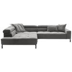 ECKSOFA Dunkelgrau Cord Rücken echt, Kopfteilverstellung, Sitzvorzug  - Dunkelgrau/Schwarz, KONVENTIONELL, Textil/Metall (219/311cm) - Hom`in
