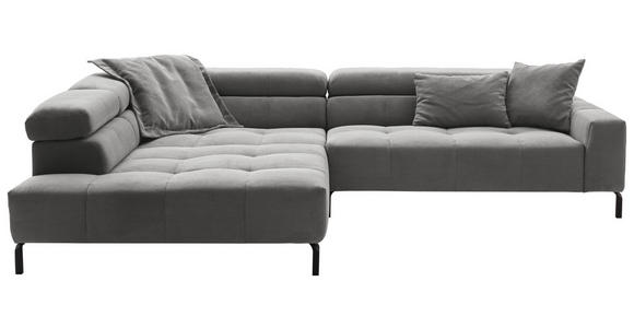 ECKSOFA Dunkelgrau Cord Rücken echt, Kopfteilverstellung, Sitzvorzug  - Dunkelgrau/Schwarz, KONVENTIONELL, Textil/Metall (219/311cm) - Hom`in