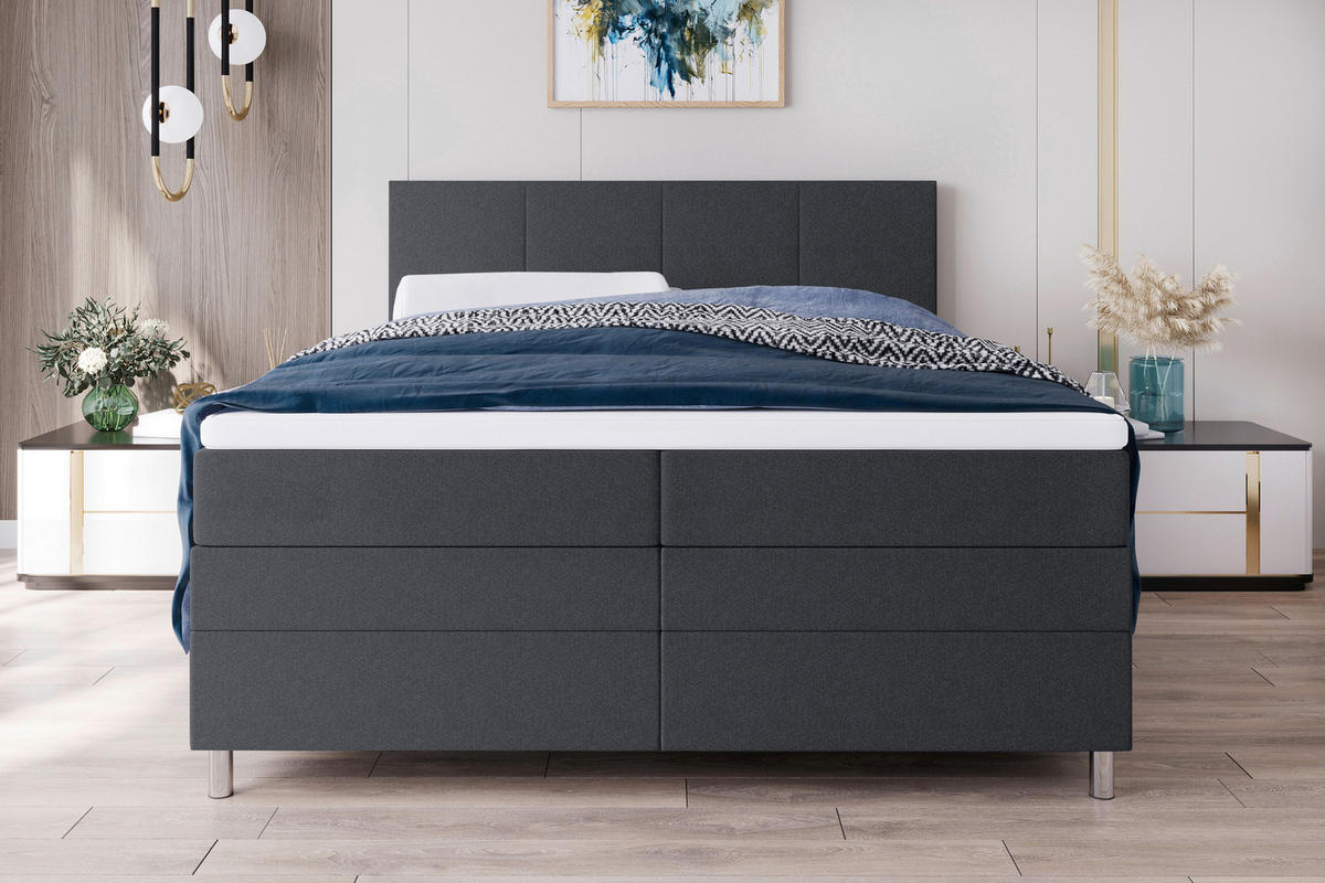 BOXSPRINGBETT 180/200 cm  in Anthrazit  - Chromfarben/Anthrazit, KONVENTIONELL, Kunststoff/Textil (180/200cm) - Boxxx