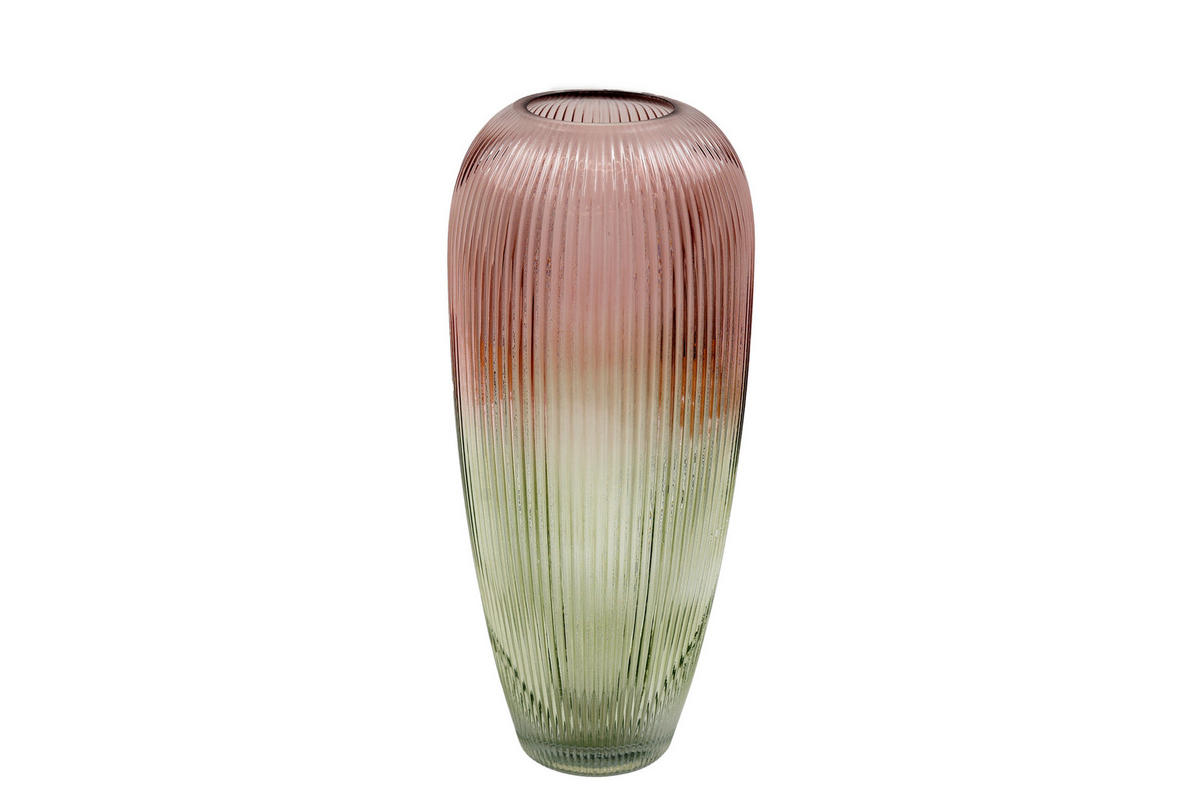 VÁZA, sklo, 40 cm - pink/zelená, Basics, sklo (17.5/17.5/40cm)