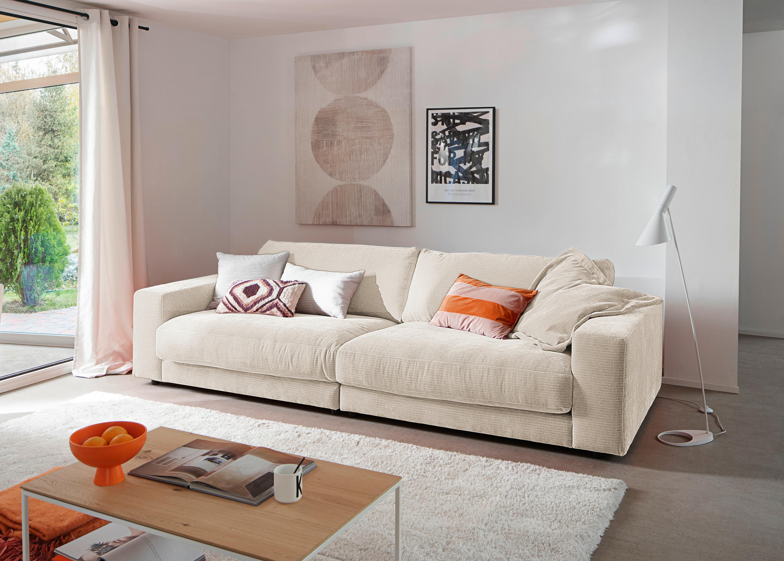 3-SITZER-SOFA in Chenille Creme  - Creme/Schwarz, Design, Kunststoff/Textil (290/86/127cm) - Lomoco