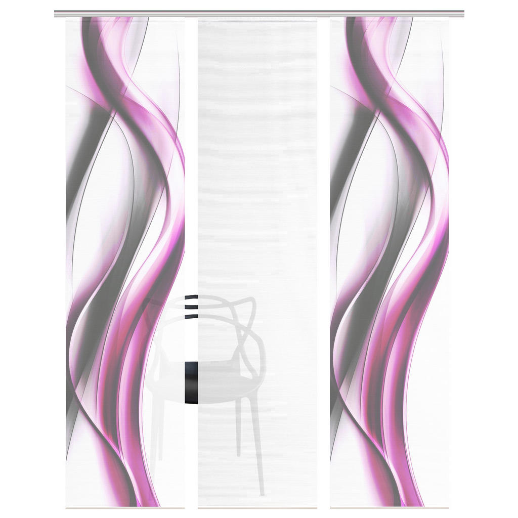 Thumbnail - Flächenvorhang Cara, Grau, Weiß, Pink, Textil, Graphik, 180x260 cm, Oeko-Tex® Standard 100, mit Beschwerungsstab, Flausc...