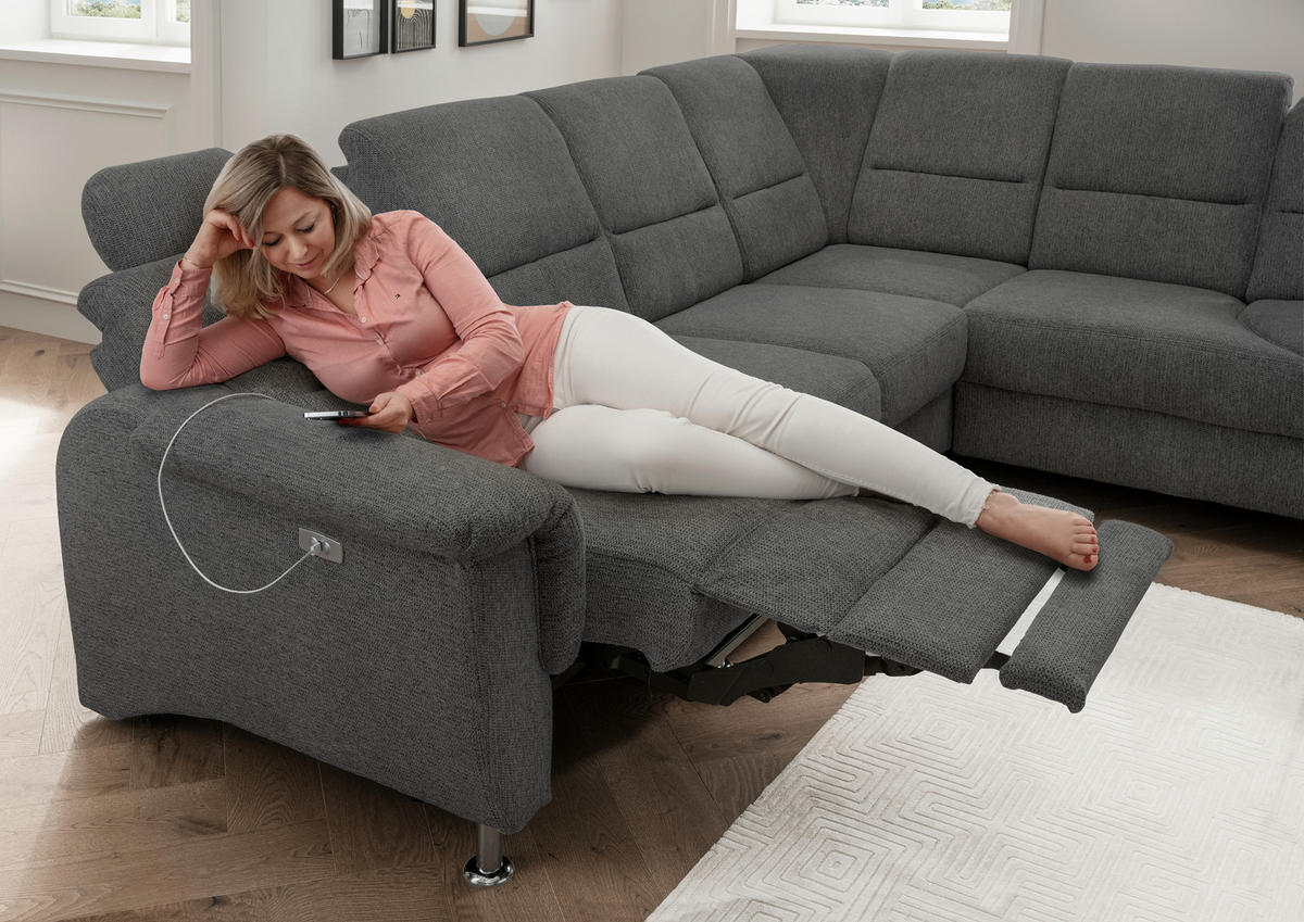 ECKSOFA in Chenille Anthrazit  - Chromfarben/Anthrazit, Modern, Textil/Metall (275/236cm) - Livetastic