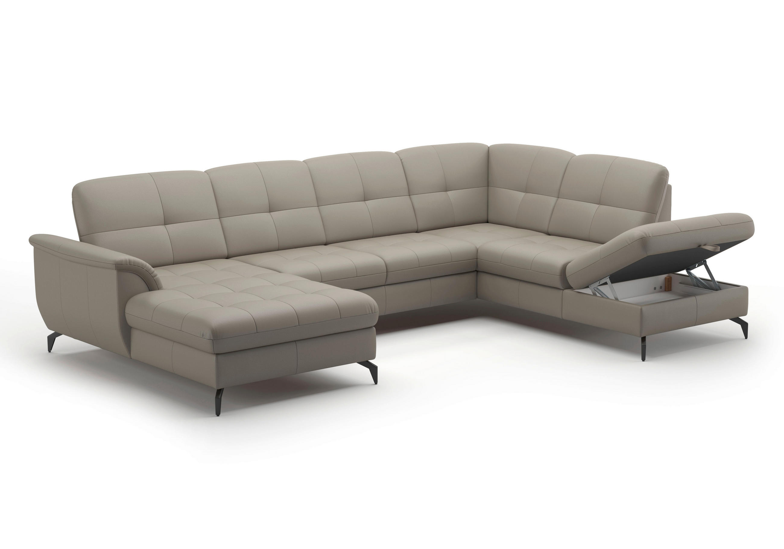 WOHNLANDSCHAFT Grau Kombination Echtleder/Stoff Vliesstoff - Schwarz/Grau, MODERN, Leder/Textil (164/319/212cm) - Sit & More