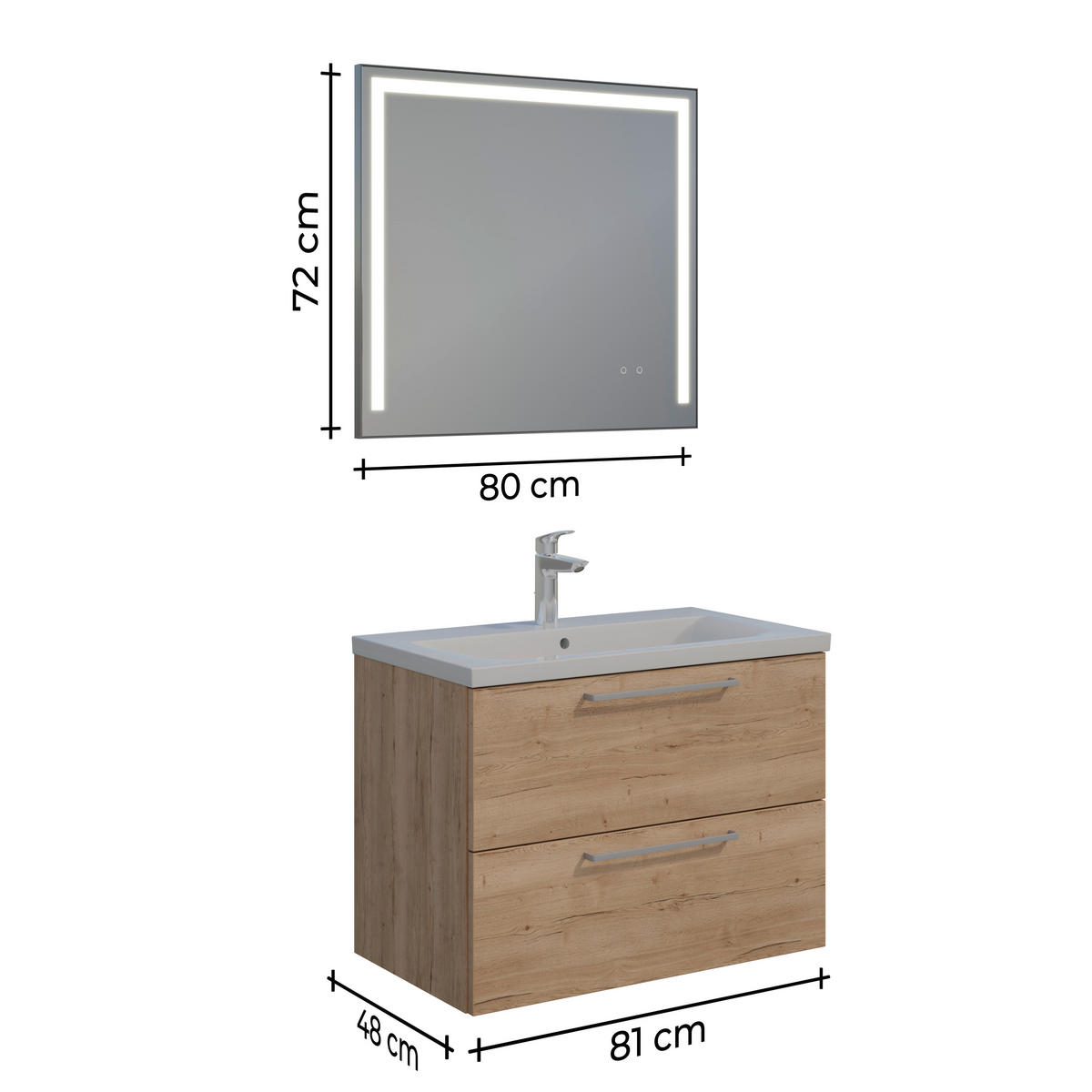 BADEZIMMER 3-teilig  in 81 cm  - Chromfarben/Eichefarben, MODERN, Keramik/Holzwerkstoff (81cm) - Celina Home