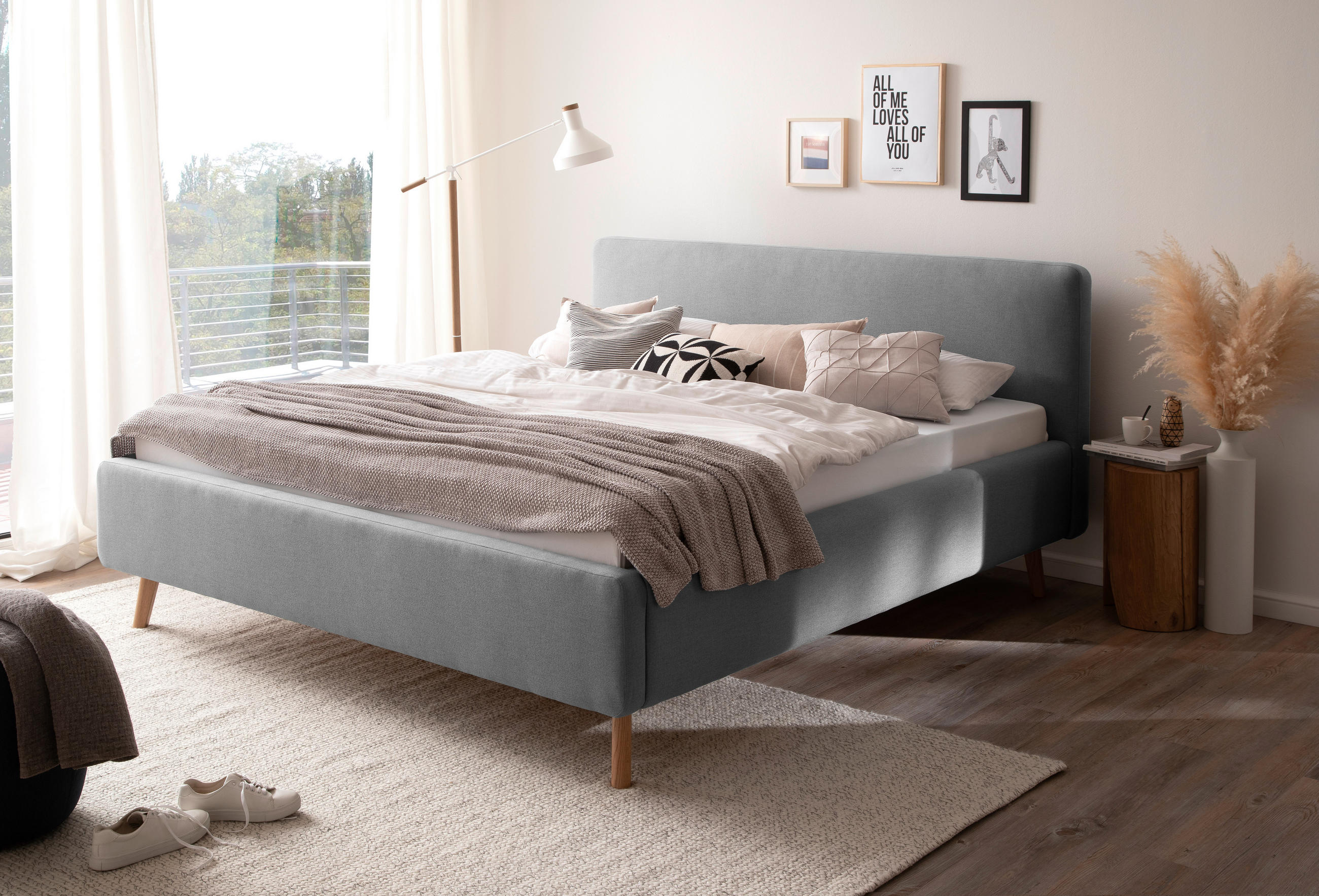 POLSTERBETT 180/200 cm  in Hellgrau  - Eichefarben/Hellgrau, Design, Holz/Textil (180/200cm) - Livetastic