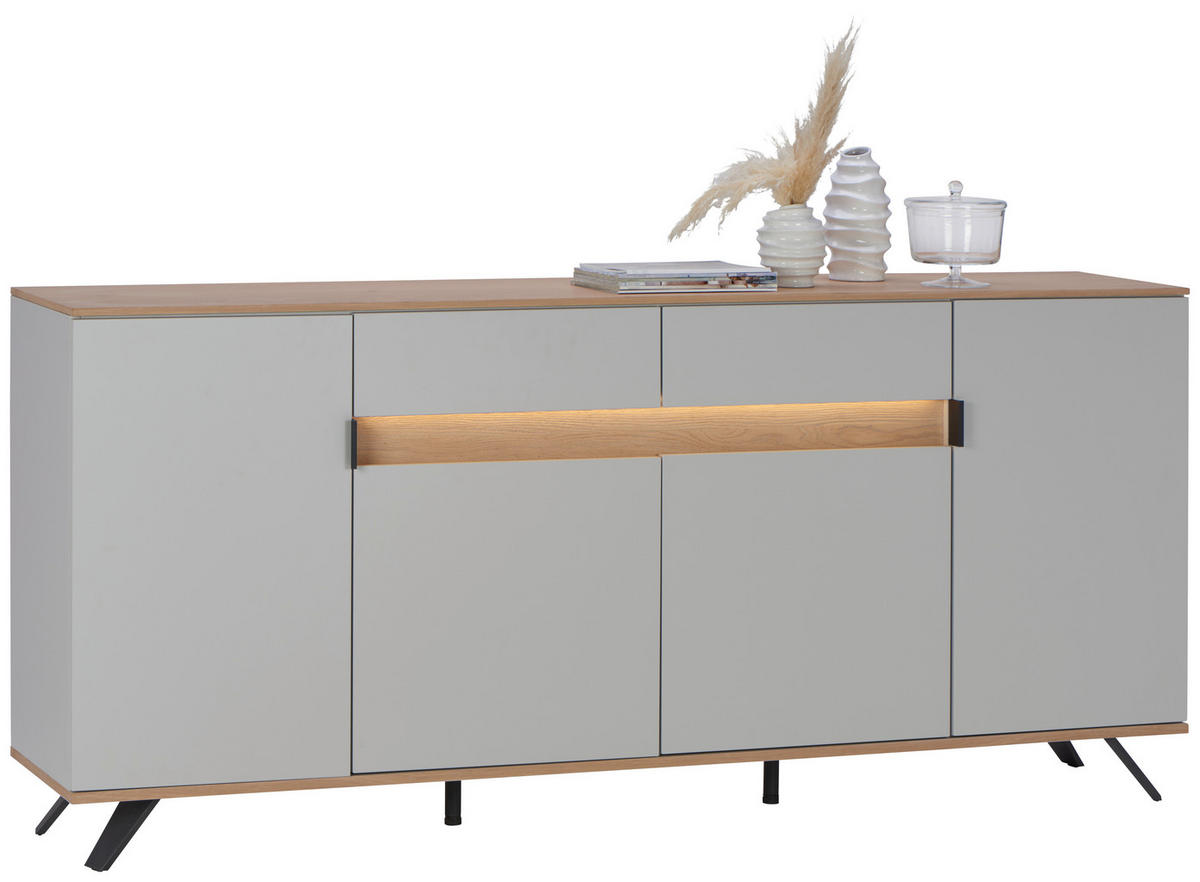 ŠIROKÁ KOMODA, sukový dub, farba duba, svetlosivá, 205,6/80/42 cm - čierna/farba duba, Design, kov/drevo (205,6/80/42cm) - Dieter Knoll