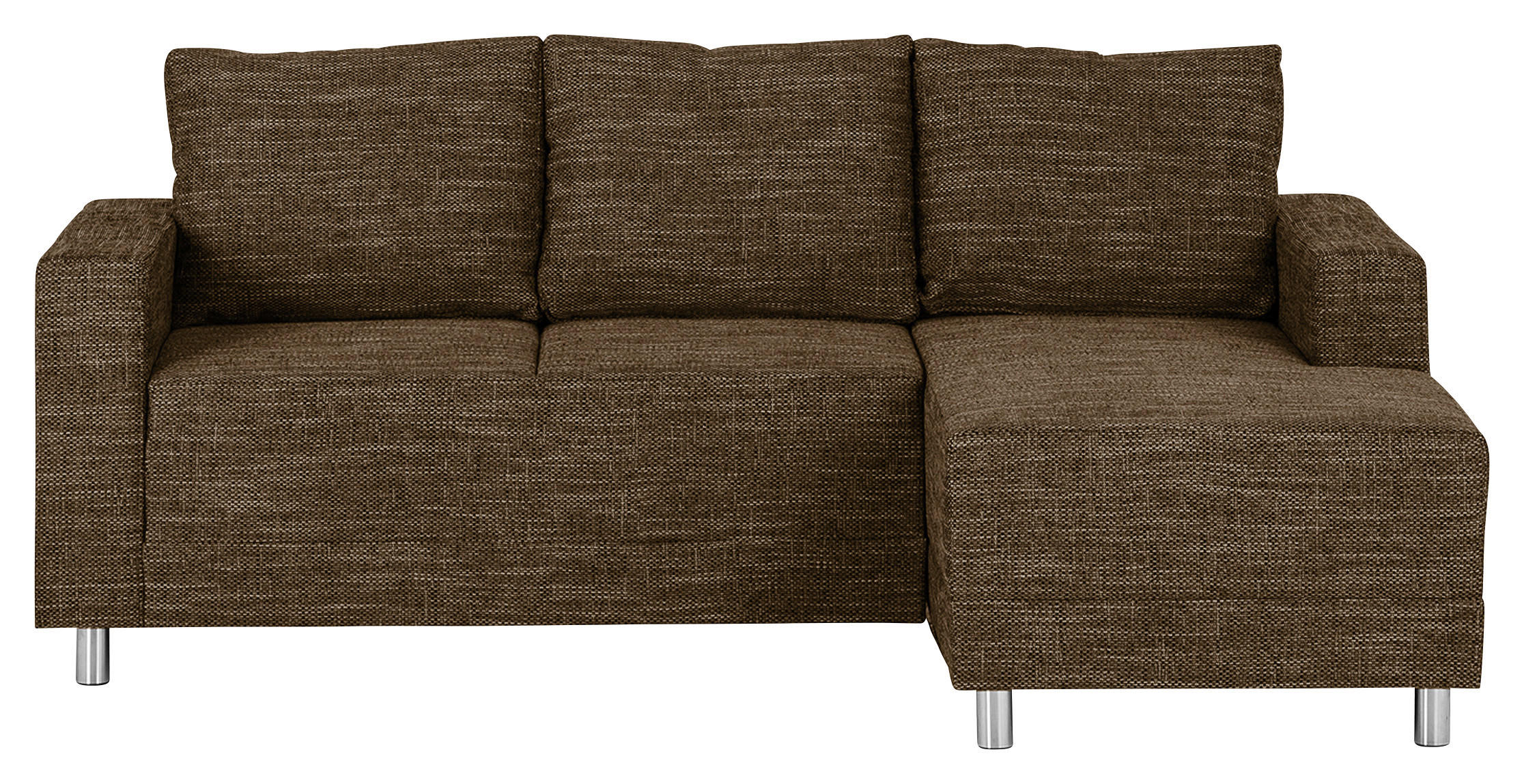 ECKSOFA Braun Struktur  - Chromfarben/Braun, Design, Textil/Metall (200/144cm) - MID.YOU