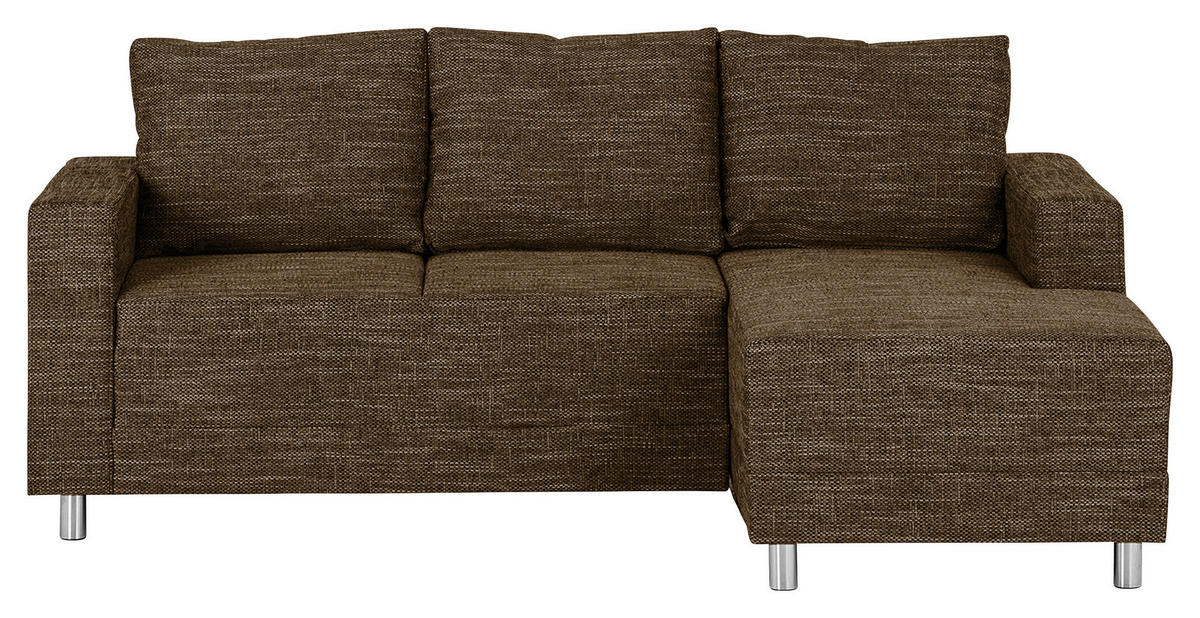 ECKSOFA Braun Struktur  - Chromfarben/Braun, Design, Textil/Metall (200/144cm) - MID.YOU