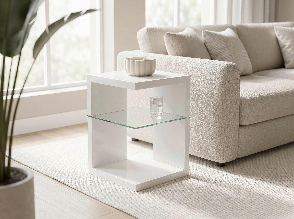 PRÍRUČNÝ STOLÍK, biela - biela, Design, kompozitné drevo/sklo (40/40/60cm) - Xora