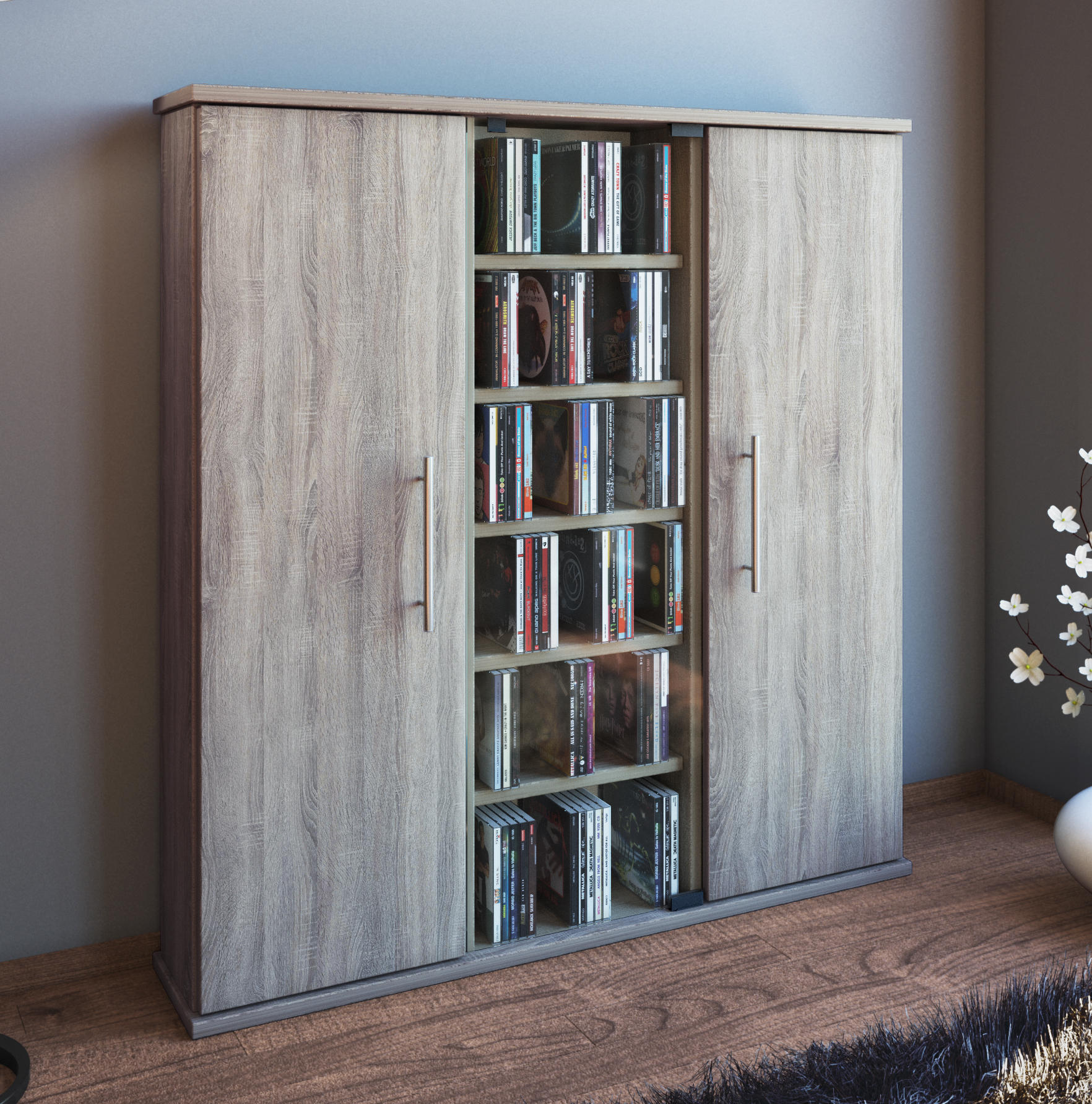 CD-REGAL - Eichefarben, KONVENTIONELL, Glas/Holzwerkstoff (86/91,5/18cm) - MID.YOU