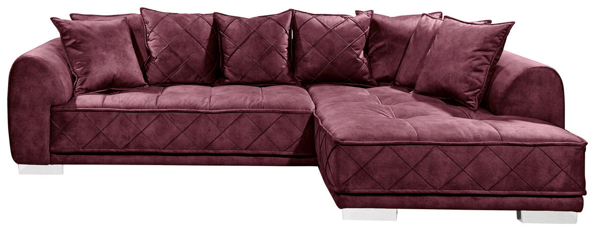 ECKSOFA in Mikrovelours Bordeaux  - Bordeaux/Silberfarben, Basics, Kunststoff/Textil (319/194cm) - MID.YOU