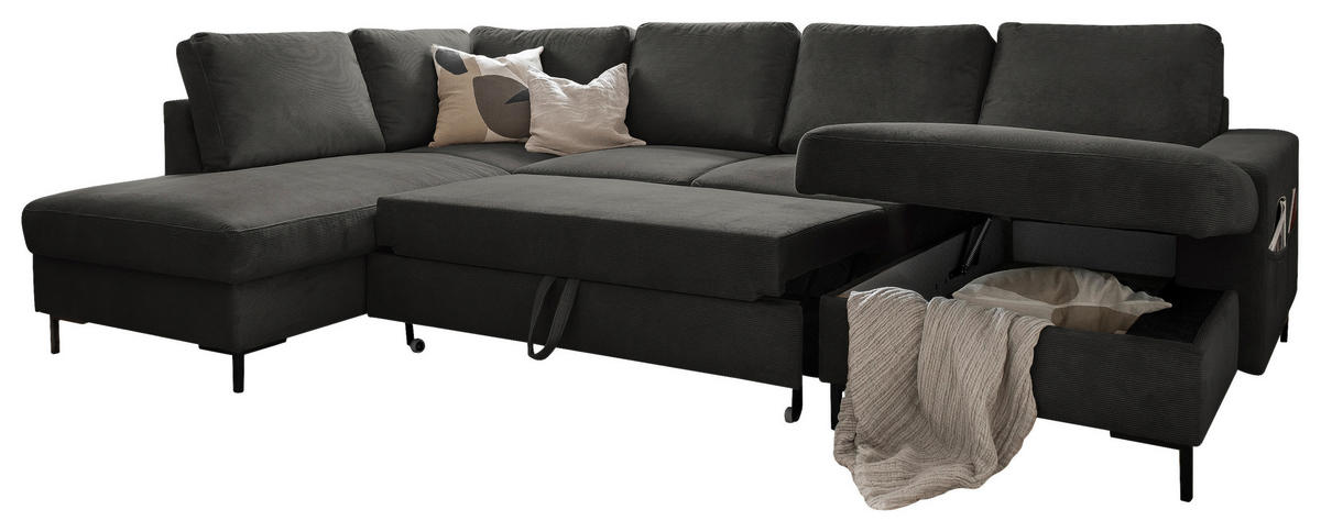 WOHNLANDSCHAFT in Cord Grau  - Schwarz/Grau, Design, Textil/Metall (197/303/148cm) - MID.YOU