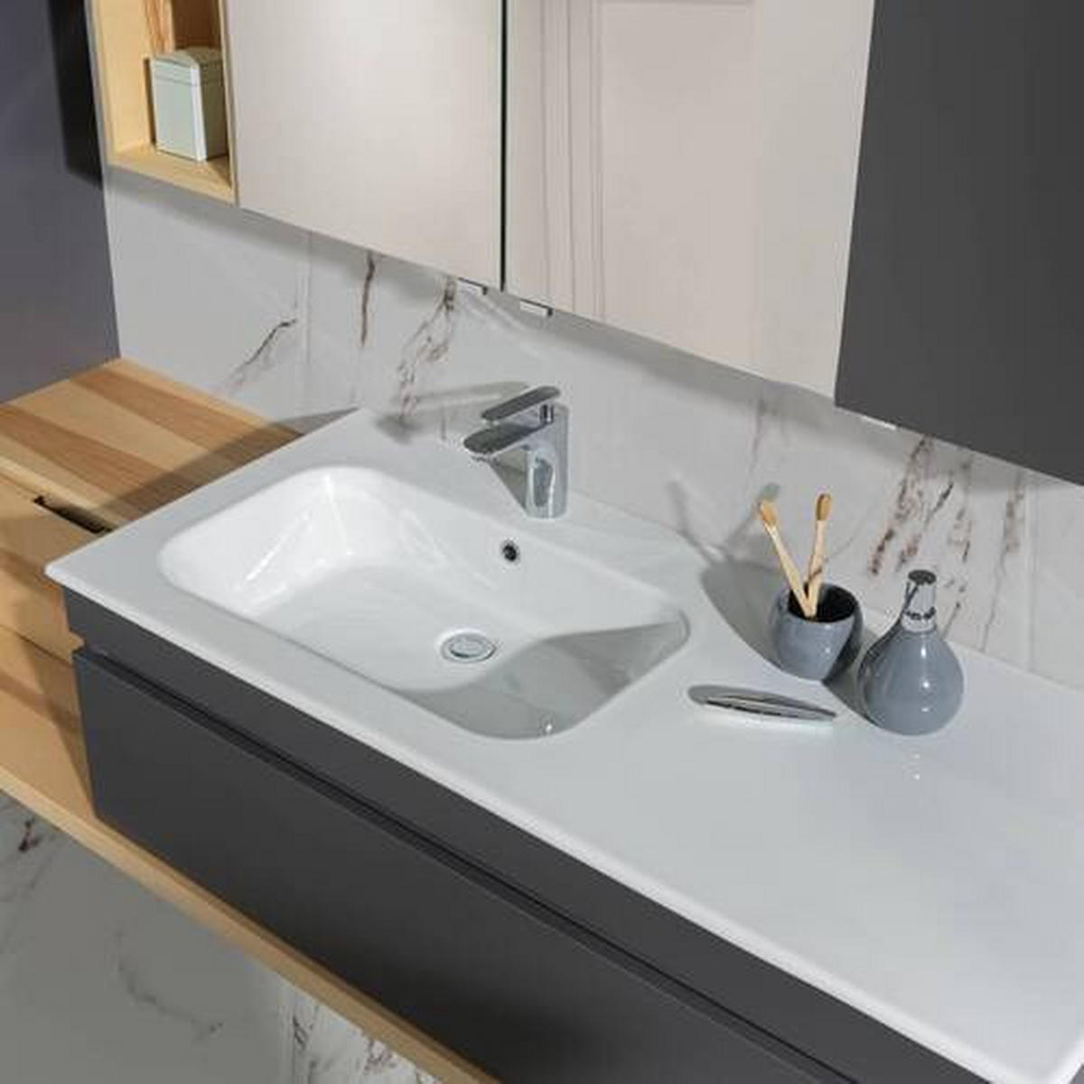 SALLE DE BAIN  in 207 cm  - Weiss/Graubraun, Modern, Glas/Holz (207cm) - Novel