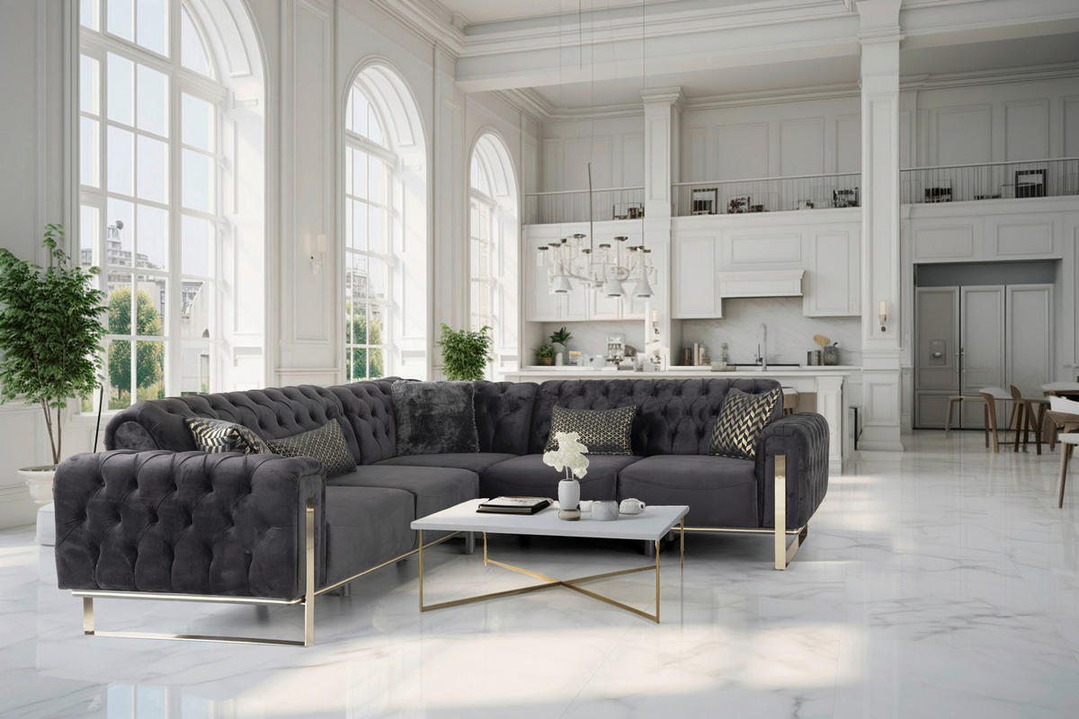 ECKSOFA Schwarz Samt  - Goldfarben/Schwarz, Design, Textil (260/260cm) - Livetastic