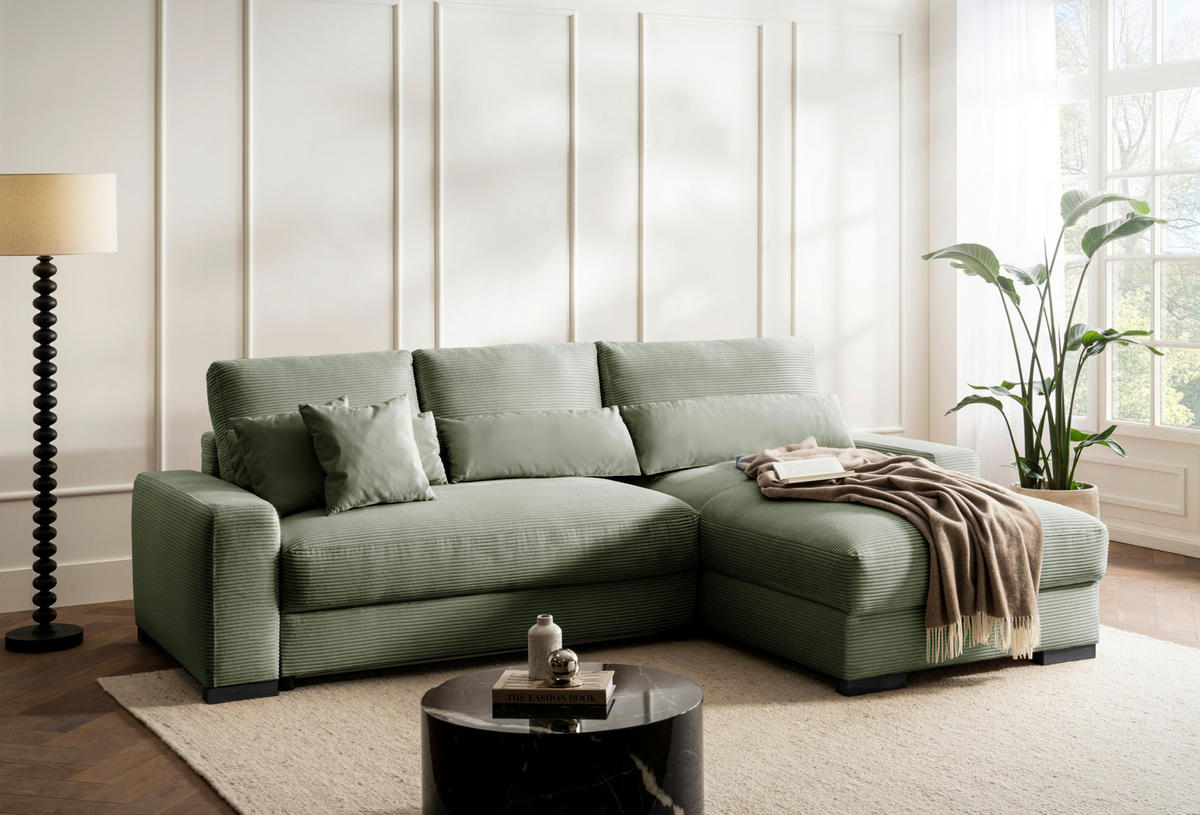 ECKSOFA Mintgrün Cord  - Schwarz/Mintgrün, Design, Holz/Textil (264/184cm) - Stylife
