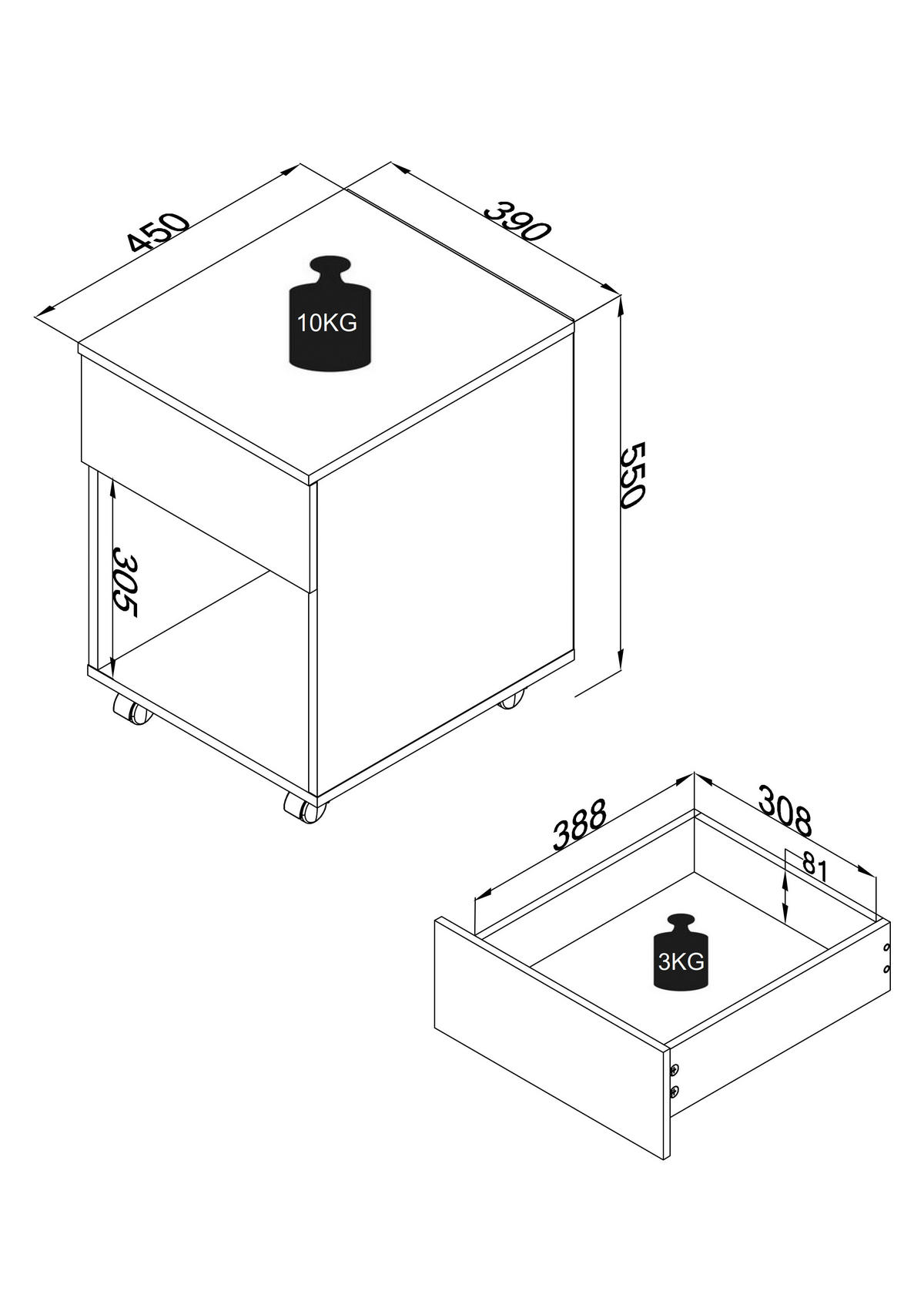 ROLLCONTAINER Honigeiche, Anthrazit  - Honigeiche/Anthrazit, MODERN, Holzwerkstoff/Kunststoff (39/55/45cm) - MID.YOU