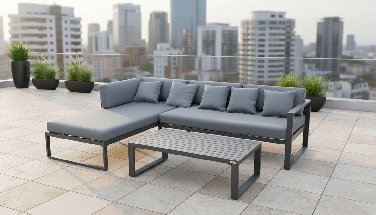 LOUNGE GARNITURA   metal, tekstil  antracit, siva    - siva/antracit, Moderno, metal/tekstil (180/248cm) - Ambia Garden