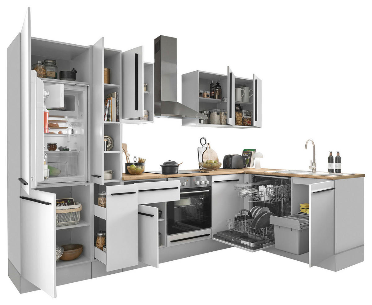 ECKKÜCHE 310/175 cm  in Weiß, Eichefarben  - Eichefarben/Schwarz, Design, Holzwerkstoff/Kunststoff (310/175cm) - MID.YOU