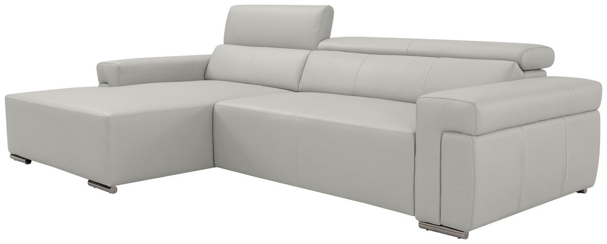 Ecksofa inkl. Funktion DUA Beige Echtleder  - Chromfarben/Beige, Design, Leder/Metall (170/293cm) - Novel