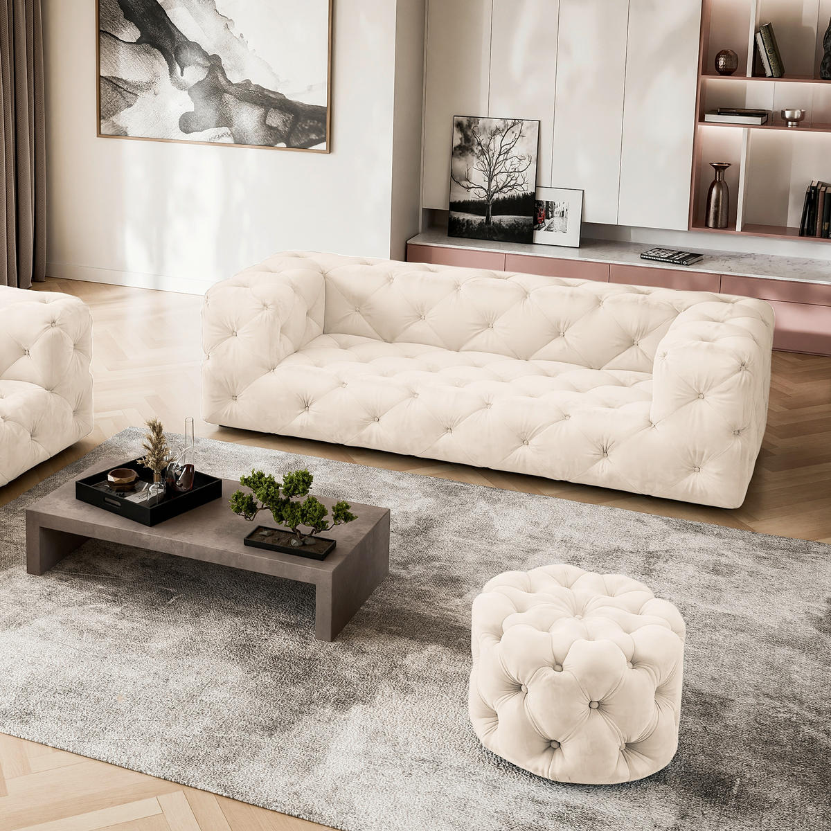 HOCKER in Textil Creme  - Creme/Schwarz, Design, Kunststoff/Textil (60/39/60cm) - P & B